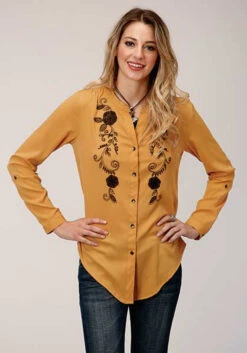 Roper Yellow Floral Chain Stitch L/S Shirt