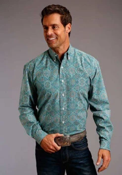 Stetson Blue Victorian Paisley Print L/S Shirt