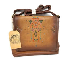 Catchfly Addison Crossbody Cognac Purse W/Embroidery