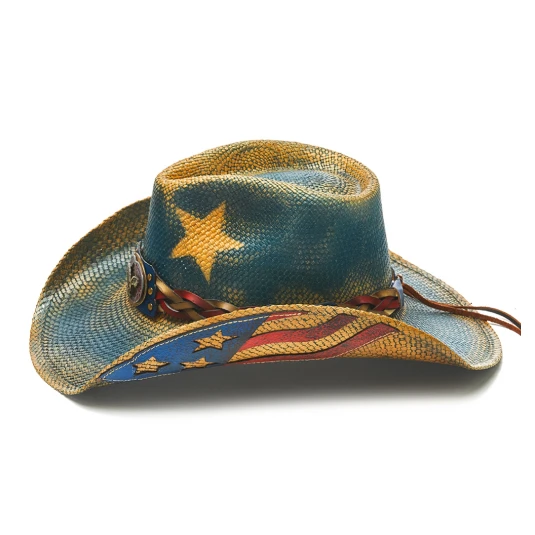Stampede Straw Patriotic Cowboy Hat - Blue Star USA 5 Stampede Straw Patriotic Cowboy Hat - Blue Star USA - Image 5
