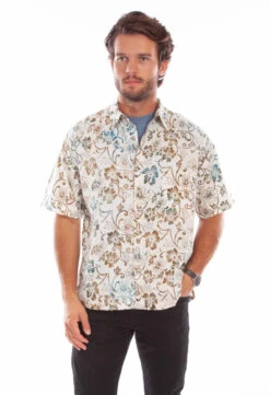 Farthest Point Men's Batik Floral Print Shirt