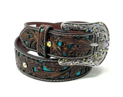Ariat Ladies Floral Tooled With Turquoise Inlay Belt