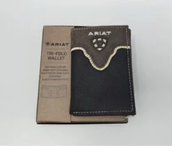 Ariat Logo Distressed Brown Leather Tri-Fold Wallet