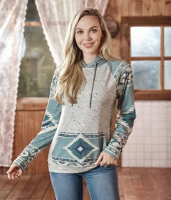 American Bling Women Turquoise Aztec Graphic Hoodie AB-H1003
