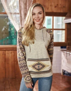 American Bling Women Yellow Aztec Graphic Hoodie AB-H1007