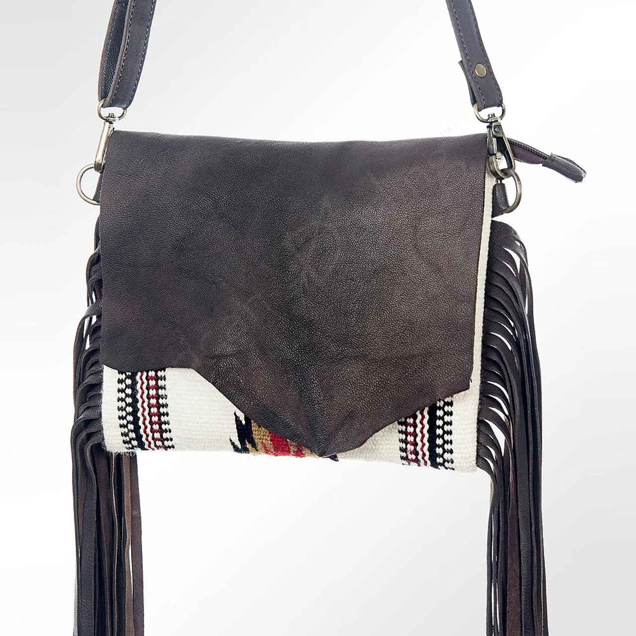 American Darling Leather/Saddle Blanket Cross Body Bag W/Fringe 1 American Darling Leather/Saddle Blanket Cross Body Bag W/Fringe