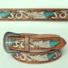 American Darling Hand Tooled Turquoise Floral Leather Belt
