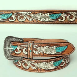 American Darling Hand Tooled Turquoise Floral Leather Belt