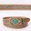 American Darling Hand Tooled Turquoise Phoenix Leather Belt