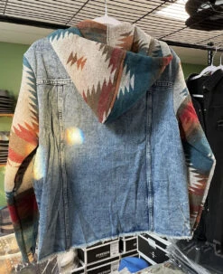 Aztec Print Frayed Hem Denim Jacket -Boutique Western Clothing Store AzDenHood1 73593.1674142941