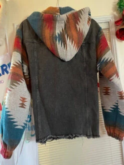 Aztec Print Frayed Hem Denim Jacket -Boutique Western Clothing Store AzDenHood2 78597.1671121333