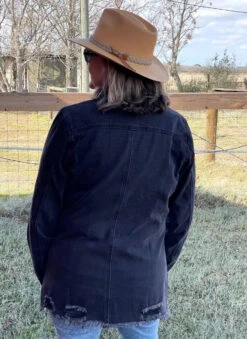 Distressed Black Denim Long Sleeve Shirt -Boutique Western Clothing Store BlackDen3 82547.1672253023