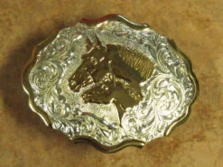 Crumrine Mare And Colt Heads Western Belt Buckle