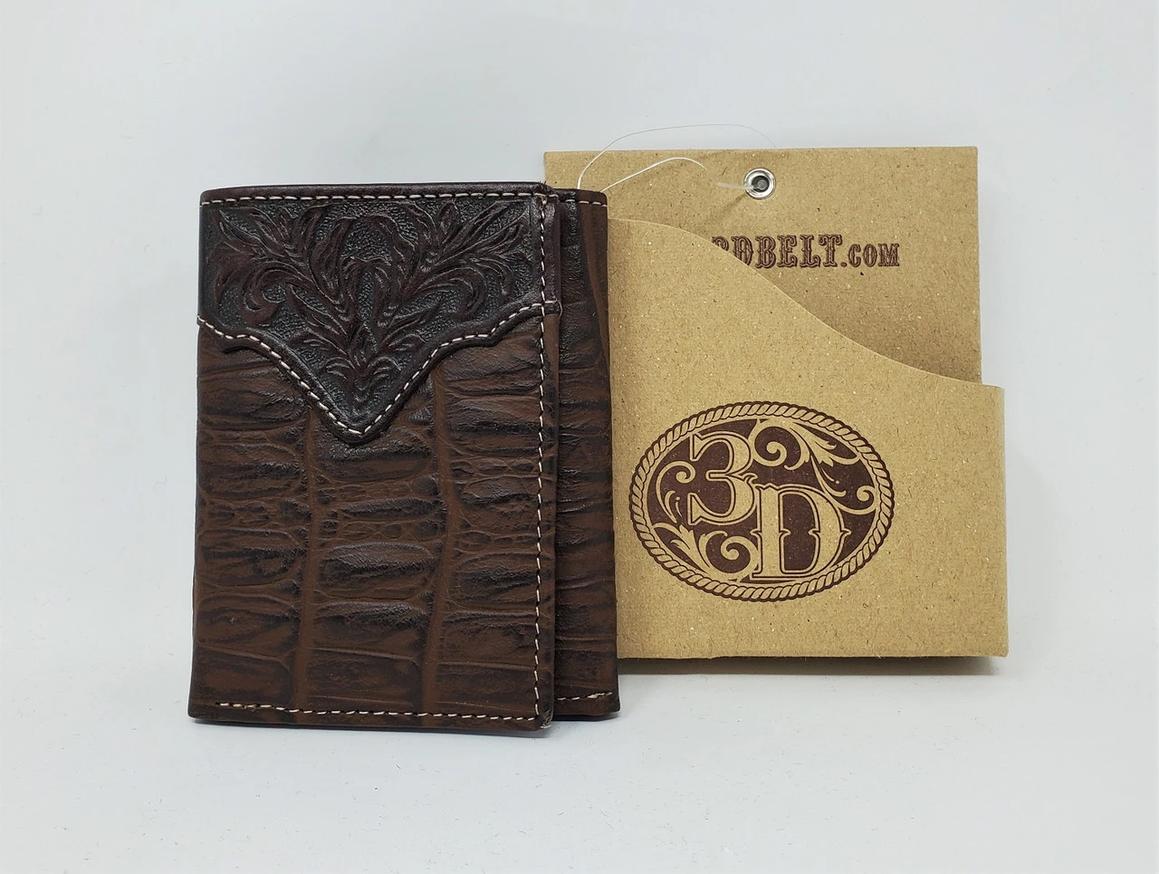 3D Chocolate Crocodile Print Tri-Fold Wallet 1 3D Chocolate Crocodile Print Tri-Fold Wallet
