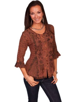 Honey Creek Rayon 3/4 Sleeve Blouse -Boutique Western Clothing Store HC67 COP 12056.1683814140
