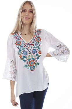 Honey Creek Embroidered Blouse With Crochet Sleeves