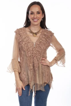 Honey Creek Lace And Ruffle Blouse -Boutique Western Clothing Store HC752 NAT 41004.1683770406