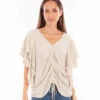 Honey Creek Cinch Front Blouse With Cascading Sleeves