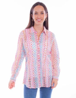 Honey Creek Pink Cotton Button Up Blouse