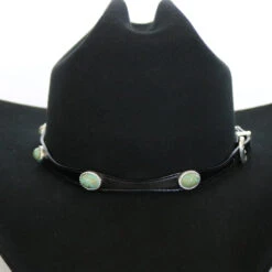 Black Leather Hat Band With Blue Stone - The Robin -Boutique Western Clothing Store IMG 7215 2