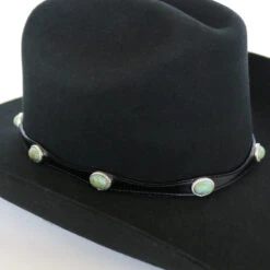 Black Leather Hat Band With Blue Stone - The Robin -Boutique Western Clothing Store IMG 7220 2