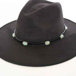 Black Leather Hat Band With Blue Stone - The Robin