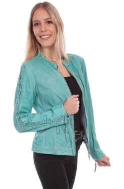 Scully Ladies Laced Sleeve Lamb Leather Jacket