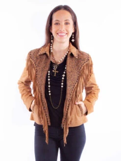 Scully Ladies Tan Lamb Suede Embroidered Jacket