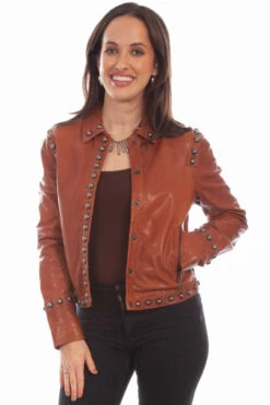Scully Ladies Brown Studded Leather Jacket