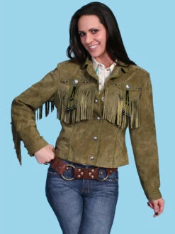 Scully Suede Leather Beaded Fringe Western Jacket -Boutique Western Clothing Store L152 44Olive 22847.1684033500