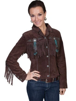 Scully Suede Leather Beaded Fringe Western Jacket -Boutique Western Clothing Store L152 86Choc 98720.1684033500