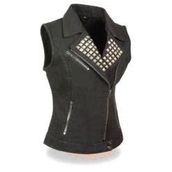 Milwaukee Leather MDL4030 Women's Denim Vest With Studded Spikes -Boutique Western Clothing Store MDL4030BLK 73243.1674922873