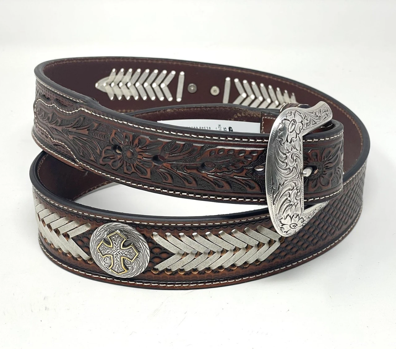 Men's Nocona Rawhide Arrow/Cross Concho Belt 1 Men's Nocona Rawhide Arrow/Cross Concho Belt