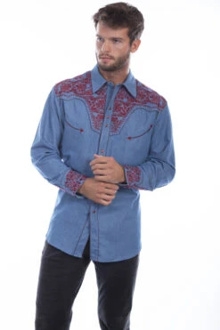 Scully Men's Floral Tooled Embroidered Western Shirt