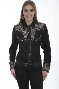 Scully Ladies Vine Embossed Western Blouse