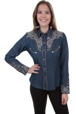 Scully Ladies Vine Embossed Western Blouse -Boutique Western Clothing Store PL 866 DEN 82186.1684356705