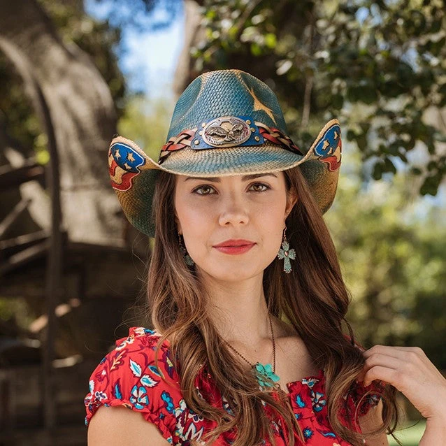 Stampede Straw Patriotic Cowboy Hat - Blue Star USA 2 Stampede Straw Patriotic Cowboy Hat - Blue Star USA - Image 2