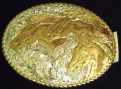 Crumrine Horse Heads Western Belt Buckle