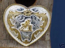 German Silver Heart/Barrel Racer Belt Buckle