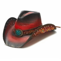 Stampede Women's Straw Cowboy Hat - Ruby Red