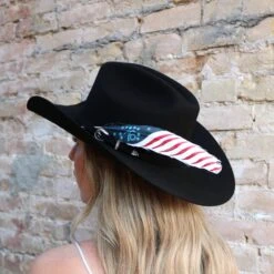 Western Hat Feather With 76 Bennington American Flag Hand-Painted