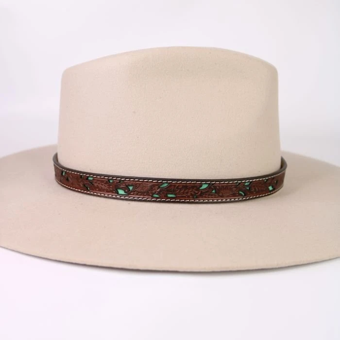 Twister Leather Floral Turquoise Underlay Hat Band 3 Twister Leather Floral Turquoise Underlay Hat Band - Image 3