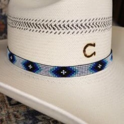 Western Beaded Hat Band - White/Blue -Boutique Western Clothing Store medium b051f1a9 c957 465d 9795 c746d4239abe