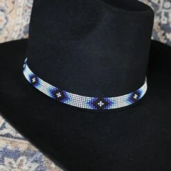 Western Beaded Hat Band - White/Blue -Boutique Western Clothing Store medium bff1ec81 34cc 403c ab5e 2bc68d1473a1