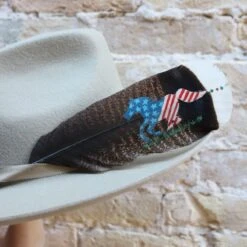 Western Hat Feather With Hand-Painted Horse USA Flag