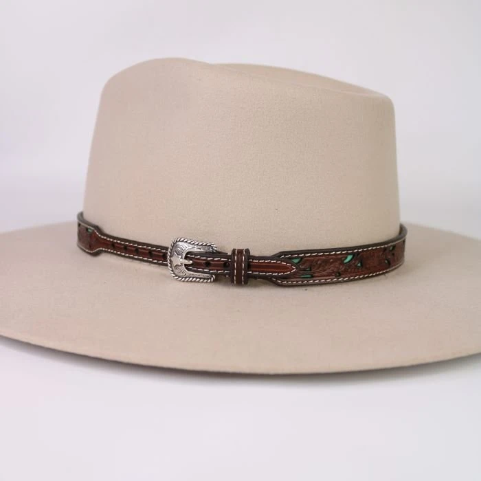 Twister Leather Floral Turquoise Underlay Hat Band 2 Twister Leather Floral Turquoise Underlay Hat Band - Image 2