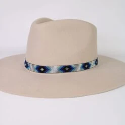 Western Beaded Hat Band - White/Blue